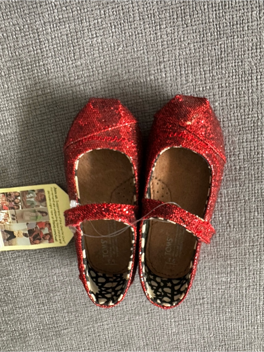 TOMS Kids Red Glitter Mary Jane Shoes with Strap